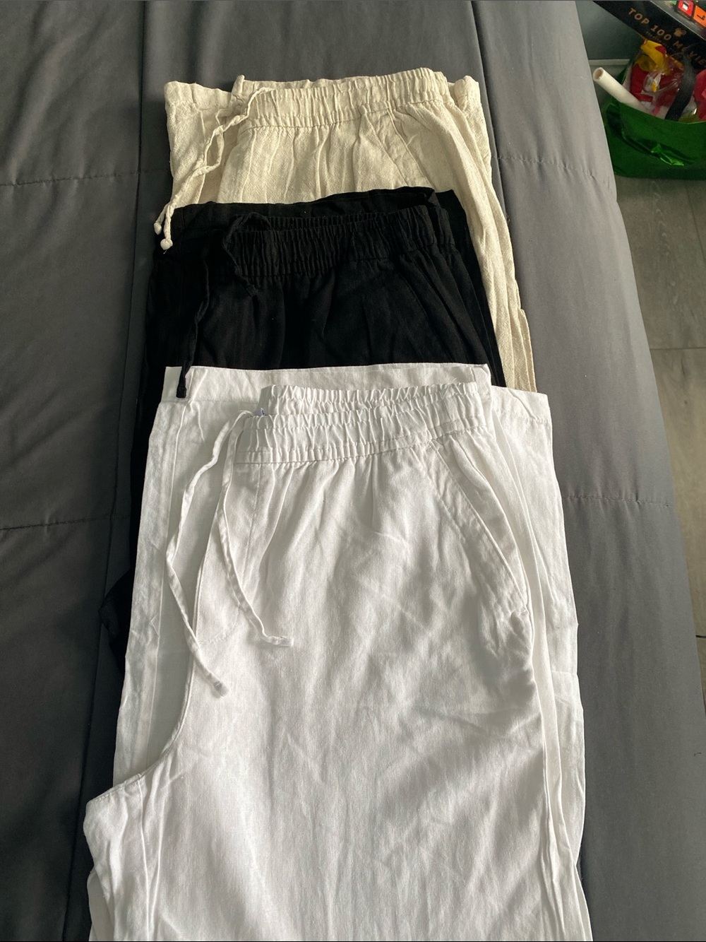 3-Pack Old Navy Linen Blend Drawstring Pants in White, Black, and Beige - Picture 6 of 6